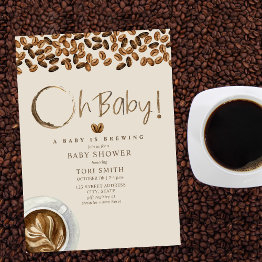 Small A Baby Is Brewing Oh Baby Coffee Beans Baby Shower Invitation Front View
