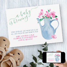 Small A Baby Is Brewing Pink Or Blue Poem Pregnancy Announcement Front View