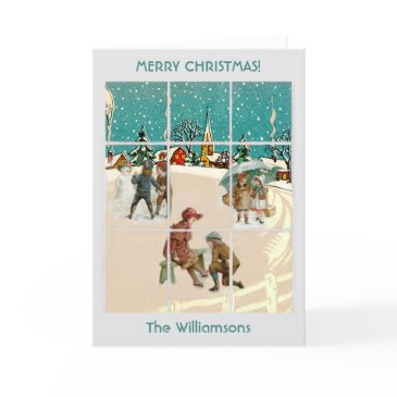 a christmas vintage village santa trees  invitations