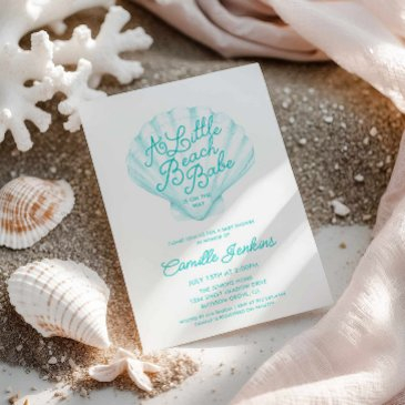 a little beach babe blue baby shower invitation