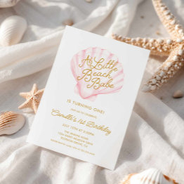 Small A Little Beach Babe Girl 1st Birthday Invitation Front View