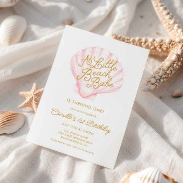 a little beach babe girl 1st birthday invitation