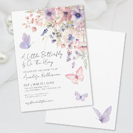 Small A Little Butterfly Wildflower Baby Shower Invitation Front View