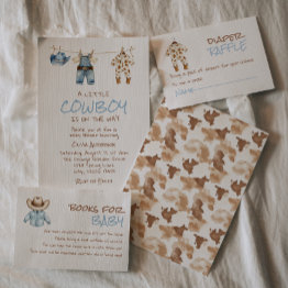 Small A Little Cowboy Clothesline Blue West Baby Shower Invitation Front View