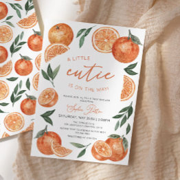Small A Little Cutie Is On The Way Oranges Baby Shower Invitation Front View