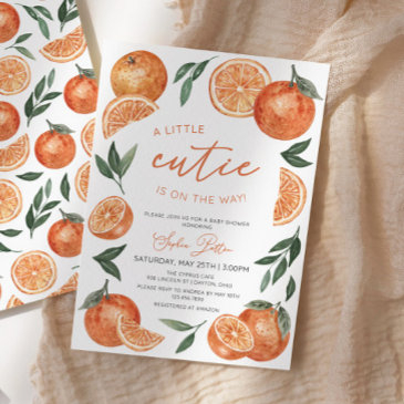 a little cutie is on the way oranges baby shower invitation