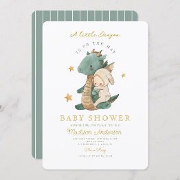 Small A Little Dragon Is On The Way Baby Shower Invitation Front View