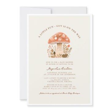 a little fun guy mushroom fall baby shower invitation