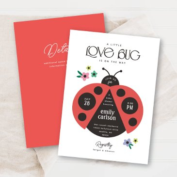a little love bug red & white baby girl shower invitation