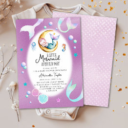 Small A Little Mermaid On Her Way Sea Girl Baby Shower Invitation Front View