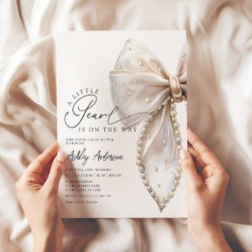 a little pearl neutral bow baby shower invitation