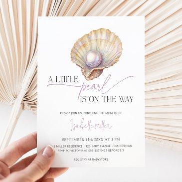 a little pearl sea beach oyster ocean baby shower invitation
