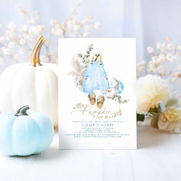 Small A Little Pumpkin Is On The Way Boy Baby Shower Invitation Front View