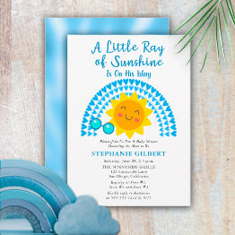 Small A Little Ray Of Sunshine Boy Baby Shower Invitation Front View
