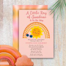 Small A Little Ray Of Sunshine Girl Baby Shower Invitation Front View
