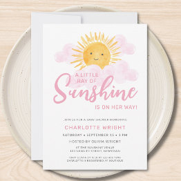 Small A Little Ray Of Sunshine Is On Her Way Baby Shower Invitation Front View