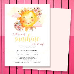 Small A Little Ray Of Sunshine Is On Her Way Boho Girl Invitation Front View