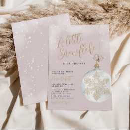 Small A Little Snowflake Blush Pink Baby Shower Invitation Front View