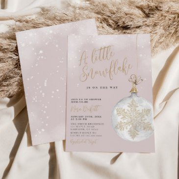 a little snowflake blush pink baby shower invitation