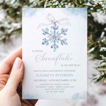 a little snowflake is on the way boy baby shower invitation