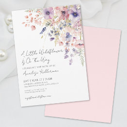 Small A Little Wildflower Floral Girl Baby Shower Invitation Front View