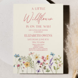 Small A Little Wildflower Wild Flower Floral Baby Shower Invitation Front View