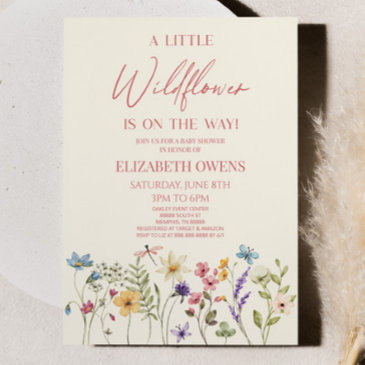 a little wildflower wild flower floral baby shower invitation