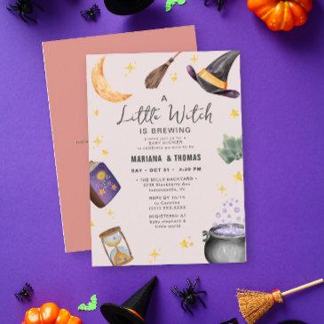 a little witch brewing girl halloween baby shower invitation