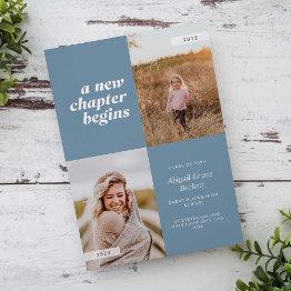 Small A New Chapter Begins Blue Graduation Invitation Front View