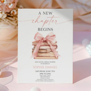 a new chapter begins pink bow books bridal shower invitation