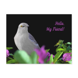 Small A Northern Mocking Bird With Purple & Green Leaves Postinvitations Front View