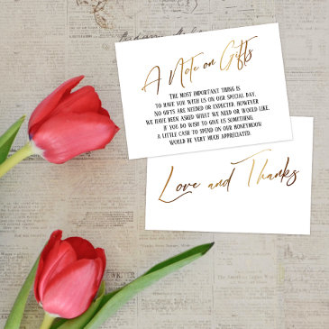 a note on gifts gold modern handwriting wedding enclosure invitations