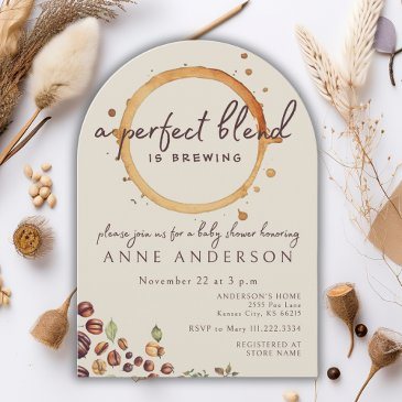 a perfect blend is brewing coffee baby shower arch invitation