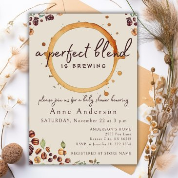 a perfect blend is brewing coffee baby shower invitation