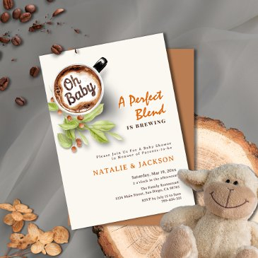 a perfect blend is brewing coffee baby shower invitation