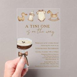 Small A Tini One On The Way Espresso Martini Baby Shower Acrylic Invitations Front View