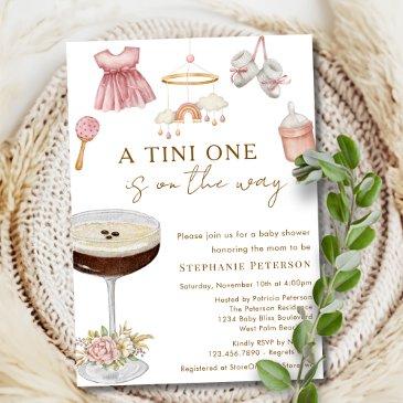 a tini one on the way espresso martini baby shower invitation
