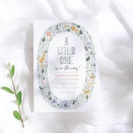 Small A Wild One Cute Jungle Safari Baby Boy Baby Shower Invitation Front View