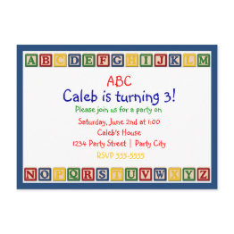 Small Abc Alphabet Blocks 1st Baby Birthday Invitation Front View