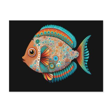 aboriginal art inspired fish, dot painting holiday postinvitations