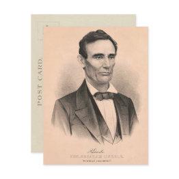 Small Abraham Lincoln Elected President 1860 Lithograph Postinvitations Front View