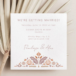 Small Abstract Botanical Shapes Terracotta Rust Wedding Invitation Front View