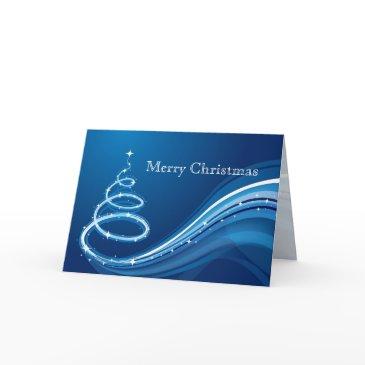 abstract christmas tree in white and blue holiday invitations