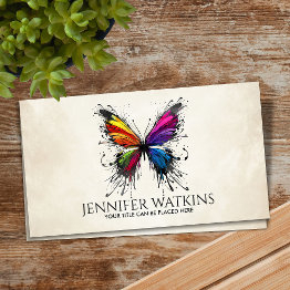 Small Abstract Colorful Ink Splatter Butterfly Business Invitations Front View