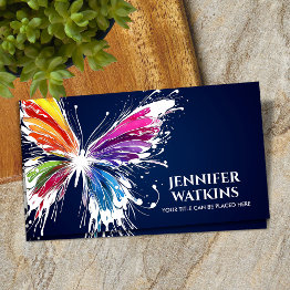 Small Abstract Colorful Ink Splatter Butterfly Business Invitations Front View