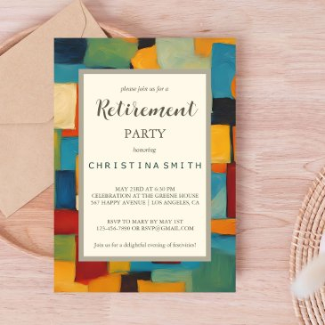 abstract geometric retro playful retirement party invitation