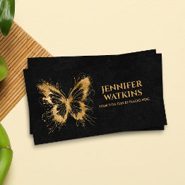 Small Abstract Golden Ink Splatter Butterfly Business Invitations Front View