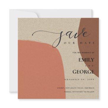 abstract kraft terracotta red save the date invitations