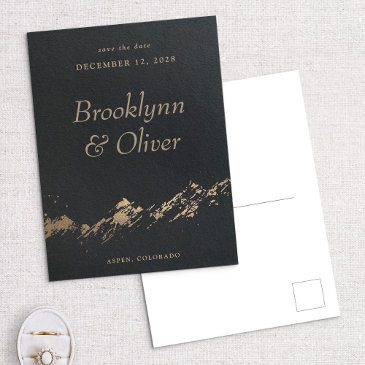 abstract mountains black & gold save the date announcement postinvitations