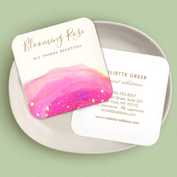 abstract pink watercolor gold splatter square  sq square business invitations